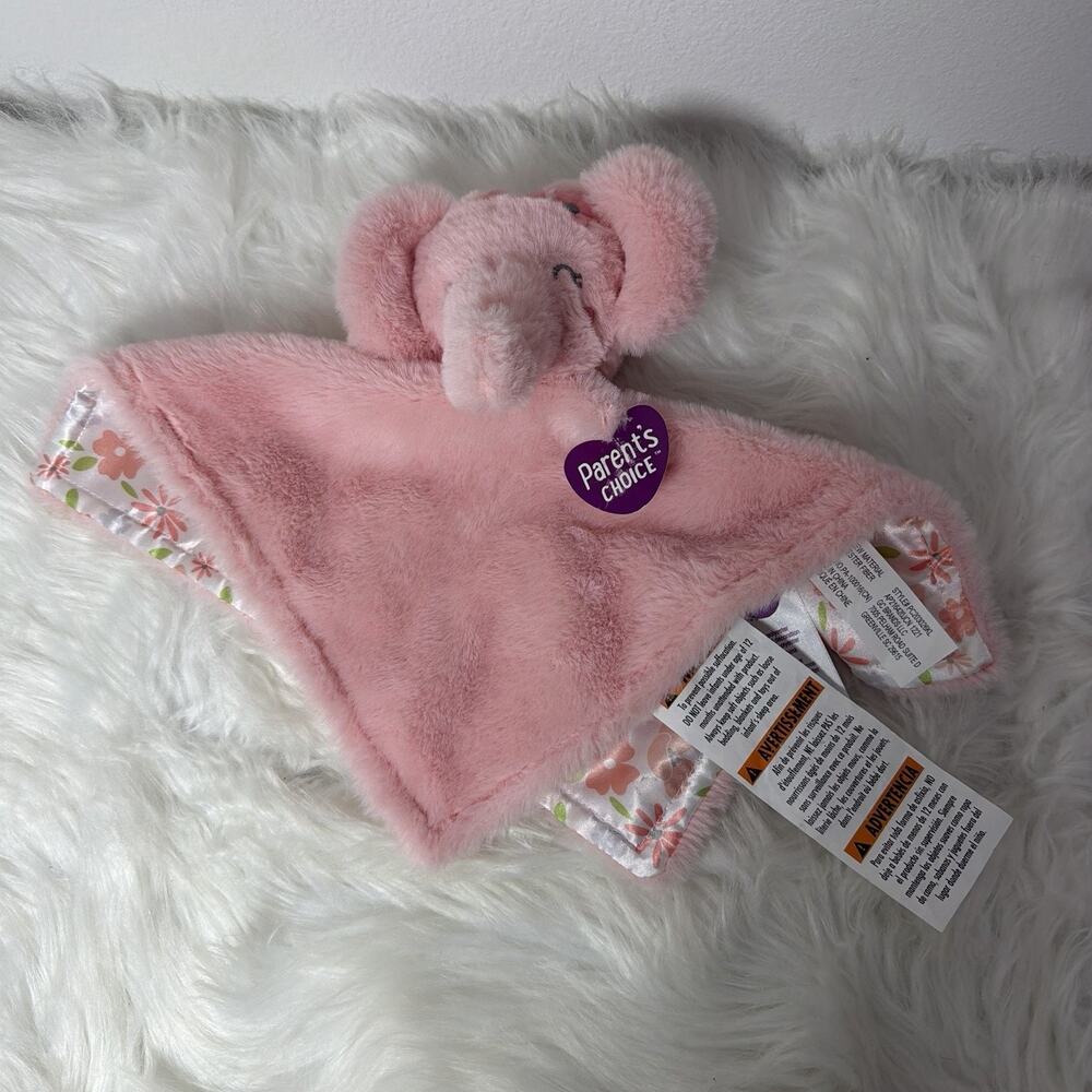 Parents Choice Lovey Pink Elephant Security Blanket Plush Baby Toy Satin Flower